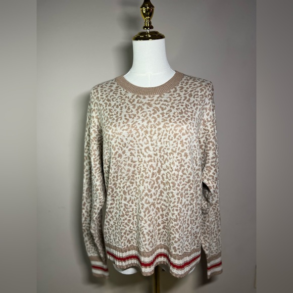 Splendid Knit Brown Leopard Pullover Sweater size Large - Picture 2 of 8